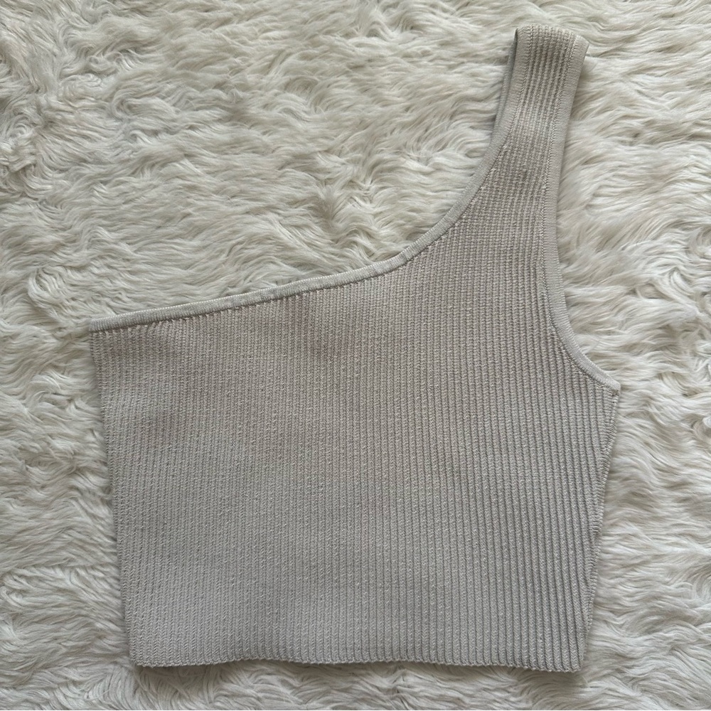 Aritzia Babaton Top Sculpt Knit One-Shoulder Cropped Tank Tight-fit Sz XS - Picture 2 of 10